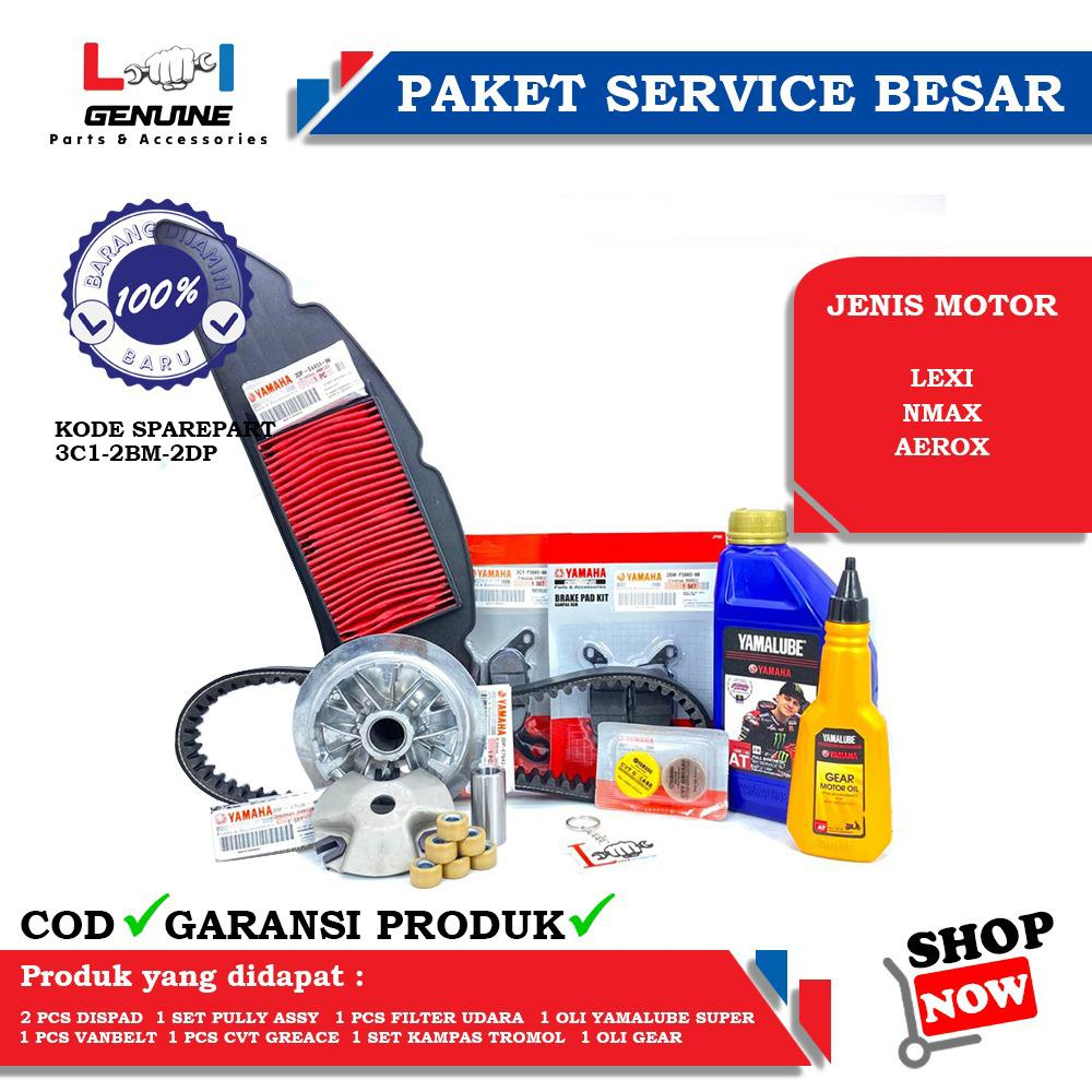 -LOI- PAKET SERVICE BESAR YAMALUBE SUPER MATIC SET YAMALUBE GEAR 140ML &amp; KAMPAS REM AEROX, NMAX, FILTER UDARA NMAX/AEROX, RUMAH ROLLER SET VANBELT AEROX, NMAX, LEXI