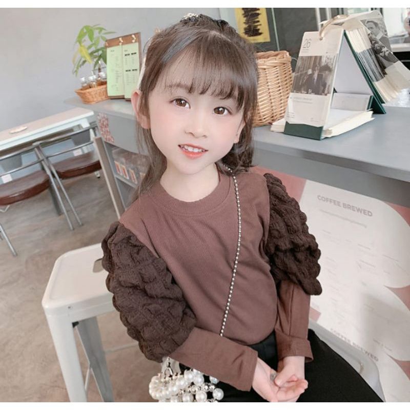 BAJU ATASAN ANAK LENGAN BALON 3, tahun (coklat)