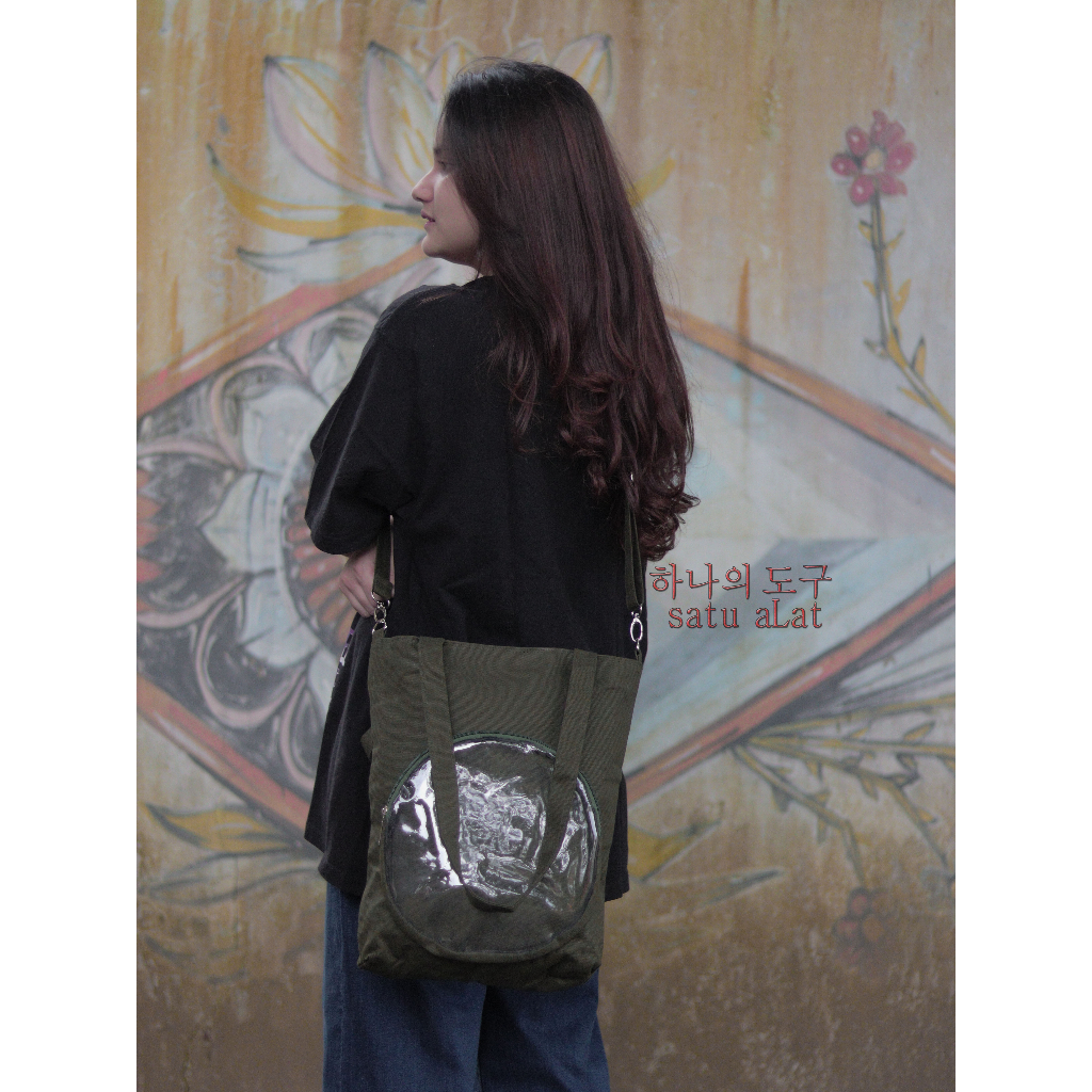 SATU ALAT Tas Selempang + Tote Bag HITAKA TRANSPARAN 100% Canvas Premium Tebal Tas Kanvas