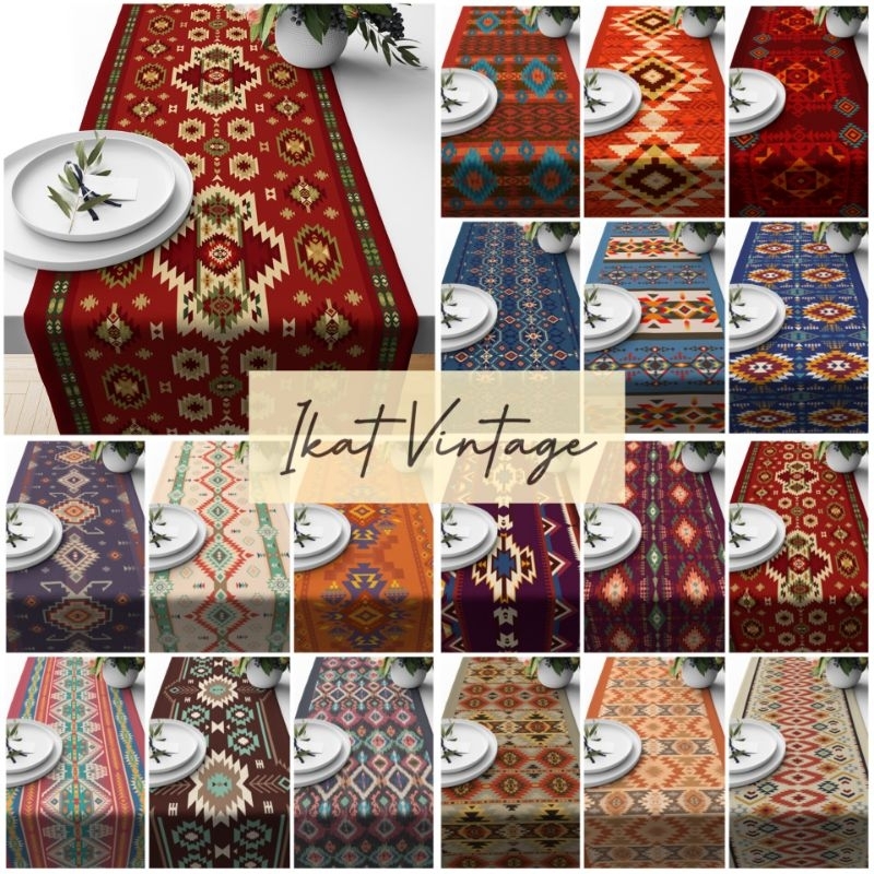 TABLE RUNNER TAPLAK MEJA MOTIF IKAT VINTAGE 140X40 DAN 230X40 CM