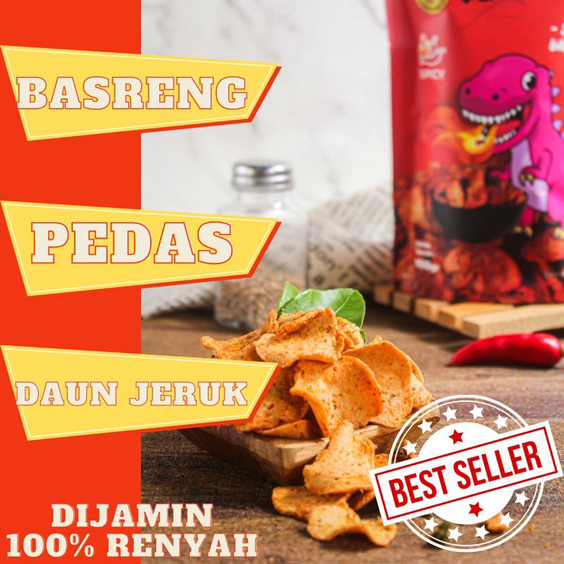 

RAWR! basreng jajanan original viral daun jeruk baso goreng enak renyah hampers ramadhan keripik dino rawr kekinian tipis kering pedes cemilan dinosaurus huhah ngeunah lada spicy pedes 100gr halal pouch camilan puasa kemasan lada sunda bandung laris enk