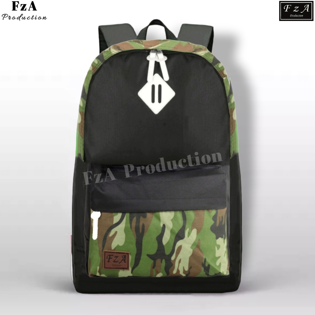 FzA Official - Tas Ransel Gendong Laptop Distro Sekolah Kuliah Pria Wanita Black Murah Original Tas Punggung Laptop - Black Army