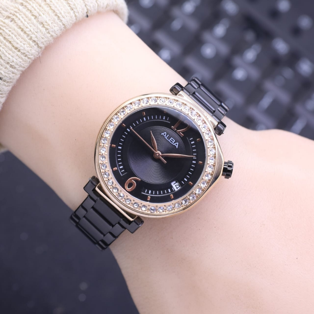 GROSIRAN JAM TANGAN ALBA L3186 TANGGAL AKTIF TALI RUBBER - JAM TANGAN WANITA INCLUDE BOX