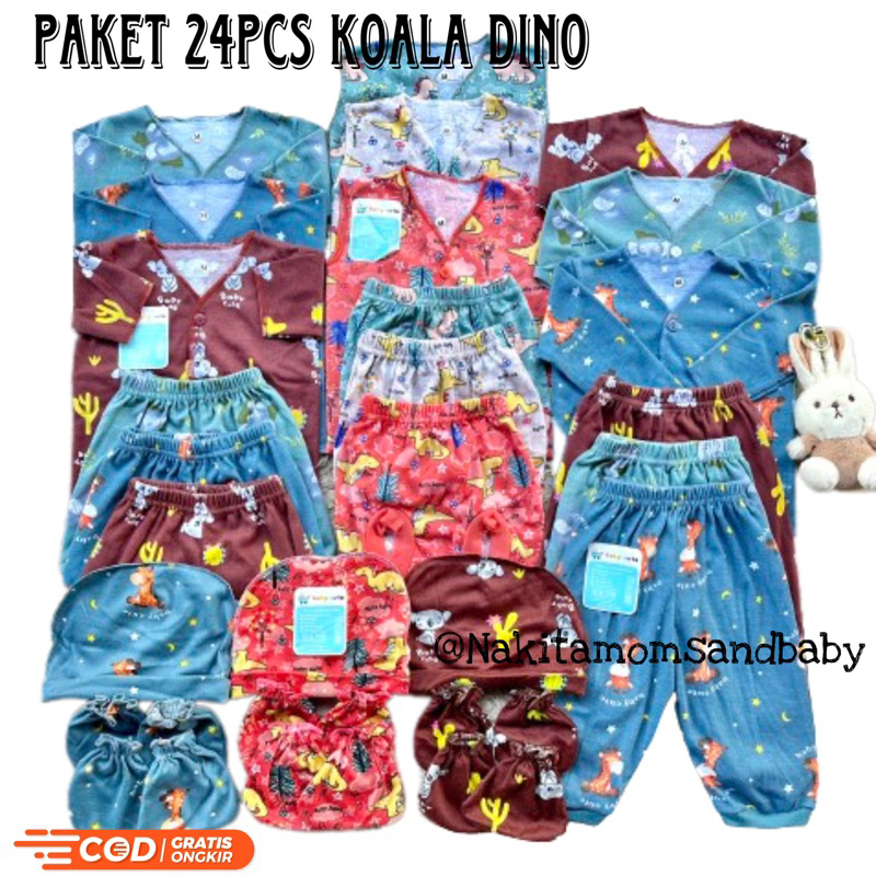 56pc Paket lahiran komplit perlengkapan Baju Bayi celana bayi kado Combo Mix Koala Dino Jumper handuk newborn SNI Promo 8.8