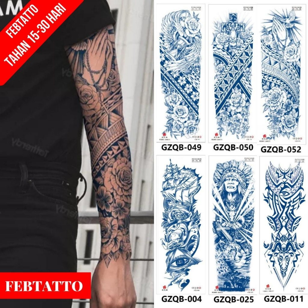 FRUIT INK Tato Semi Pemanent Tahan 1 Bulan Ukuran 17 X 48cm Motif Aesthetic Tatto Temporary Stiker Tato Halal Grosir Tato air motif sayap tribal, salib tribal, bunga tribal, iluminati, kepala kambing tribal GZQB 052