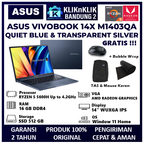 Laptop Gaming Asus Vivobook 14X Ryzen 7 5800H Ram 16 GB Ssd 512 GB layar 14" WUXGA IPS Garansi Resmi