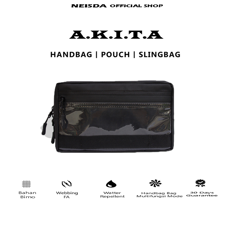 Neisda - Clutch Hand Bag Akita Black Multifungsi Bahan Bimo Nilon Waterproof