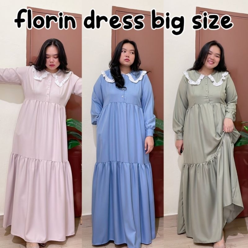 FLORIN DRESS GAMIS MUSLIM POLOS BIG SIZE OVERSIZE JUMBO LD 120CM