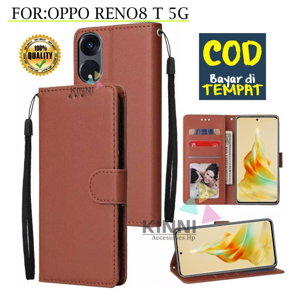 Flip Case Oppo Reno8 T 5G Wallet Case Kulit Casing Dompet Case Wallet Leather Flip Case Premium