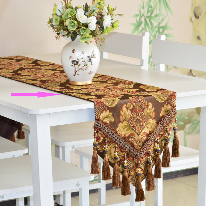 European Table Runner / Taplak Meja Tamu Tebal Bordir Timbul Meja Makan Buffet Premium  Elegant Panjang Tassel Rumbai