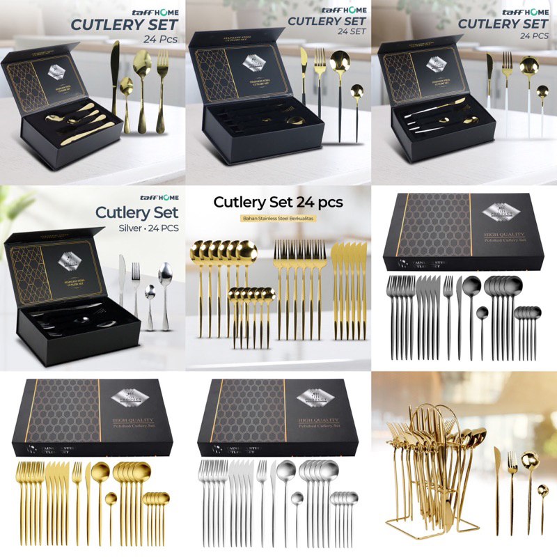 Peralatan Makan Cutlery Set Perlengkapan Makan Sendok Garpu Pisau Cutlery Western korean Set 24 PCS