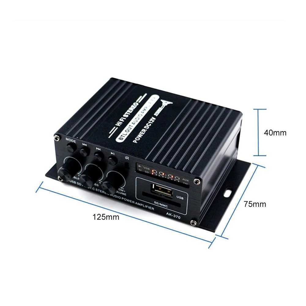 LEORY Penguat Daya Audio Bluetooth Car Power Amplifier 12V 40W - AK370 ampli hi fi suara HiFi yang lebih berkualitas di mobil Anda. Audio amplifier ini memiliki input RCA R/L dan output RCA untuk speaker stereo