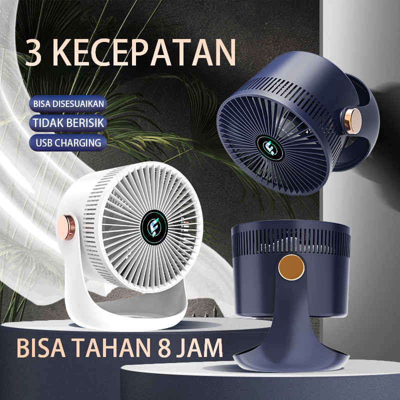 3 KECEPATAN Kipas Angin Portable Meja Usb Cas 2400mAh Tidak Berisik Putar 90° Kipas angin mini meja listrik