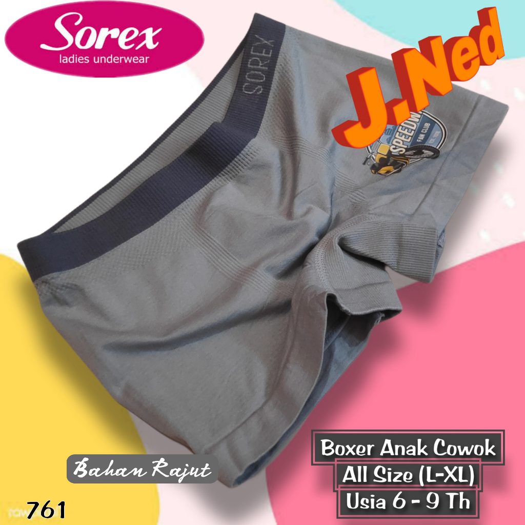 J761T (isi 3 pcs) BOXER ANAK COWOK RAJUT SOREX SIZE ALLSIZE usia 6 - 9 th