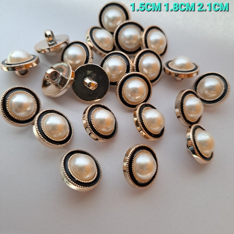 KANCING BAJU MUTIARA TIMBUL LIST HITAM 13 MM DAN 15 MM ISI 100 PCS