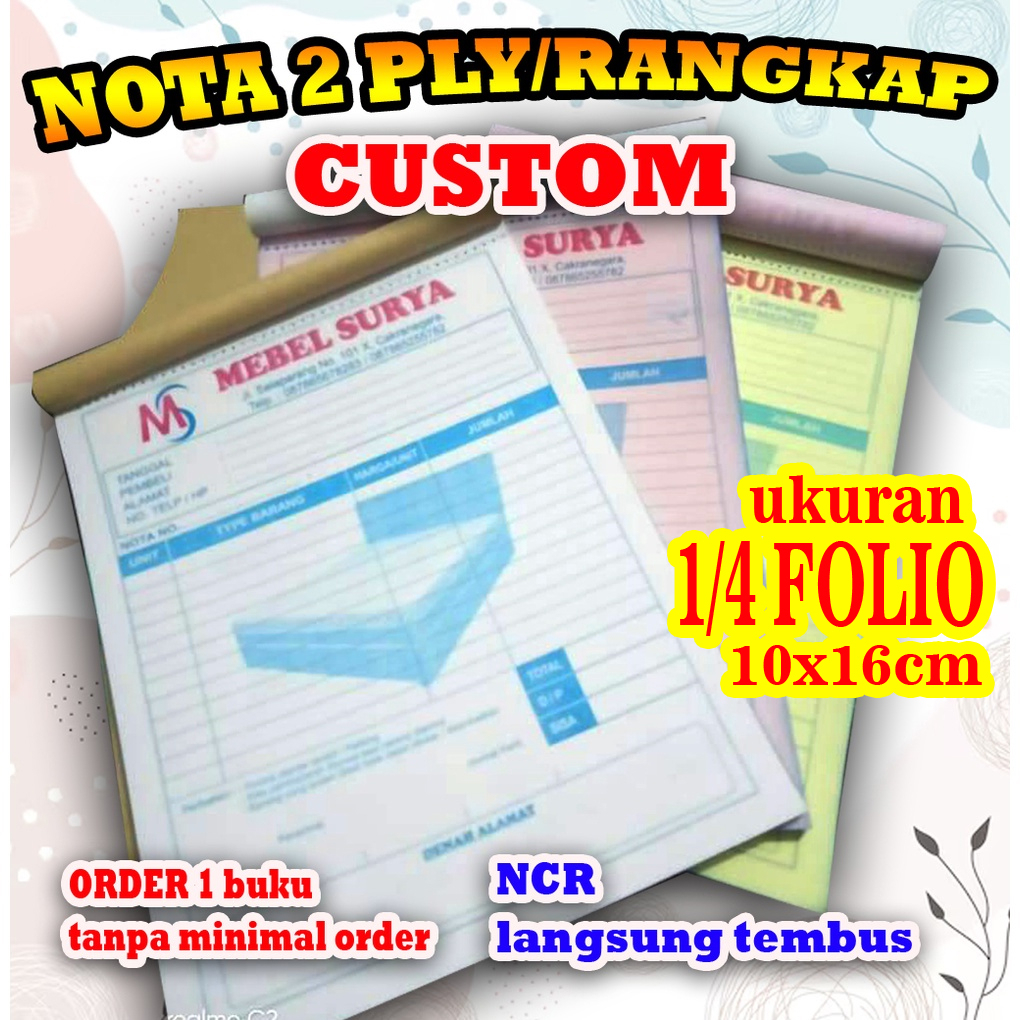 

NOTA Olshop CUSTOM 2 rangkap/ply ukuran 10x16cm (1/4 folio) ORDER 1 Buku