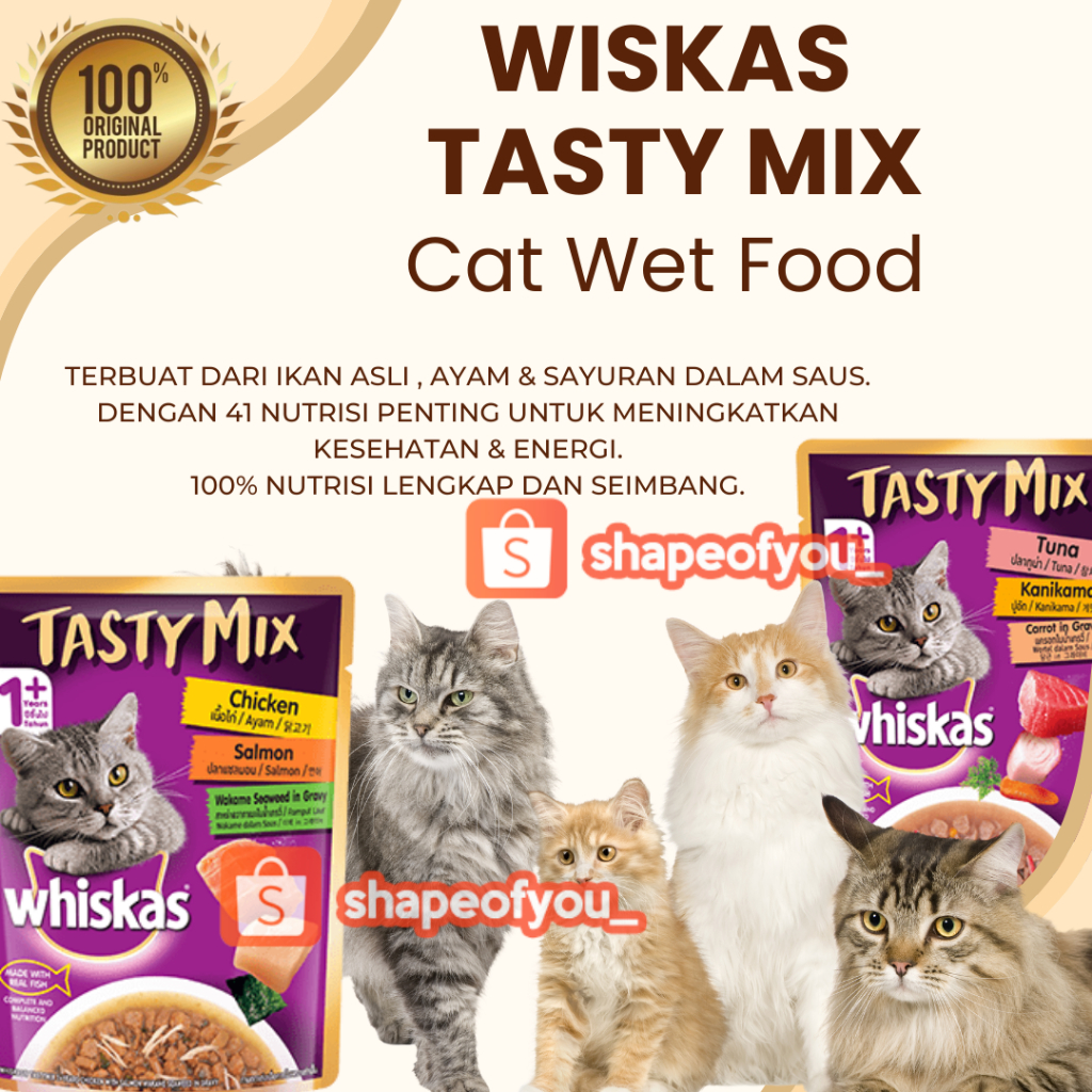 Whiskas Tasty Mix Pouch Makanan Kucing Basah Wiskas Cat Wet Food Saset