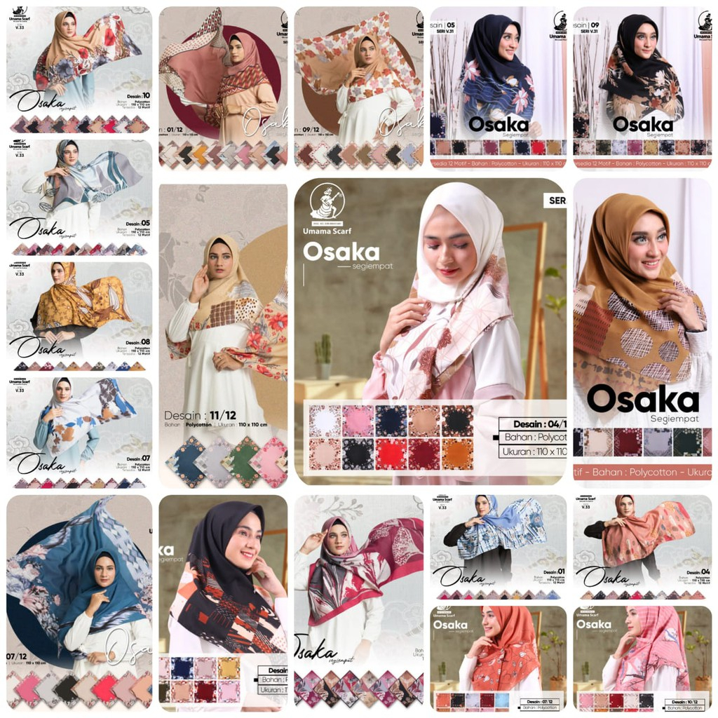 Jilbab Segi Empat Umama LC - Motif Bunga, Bahan Katun, Hijab Fashion
