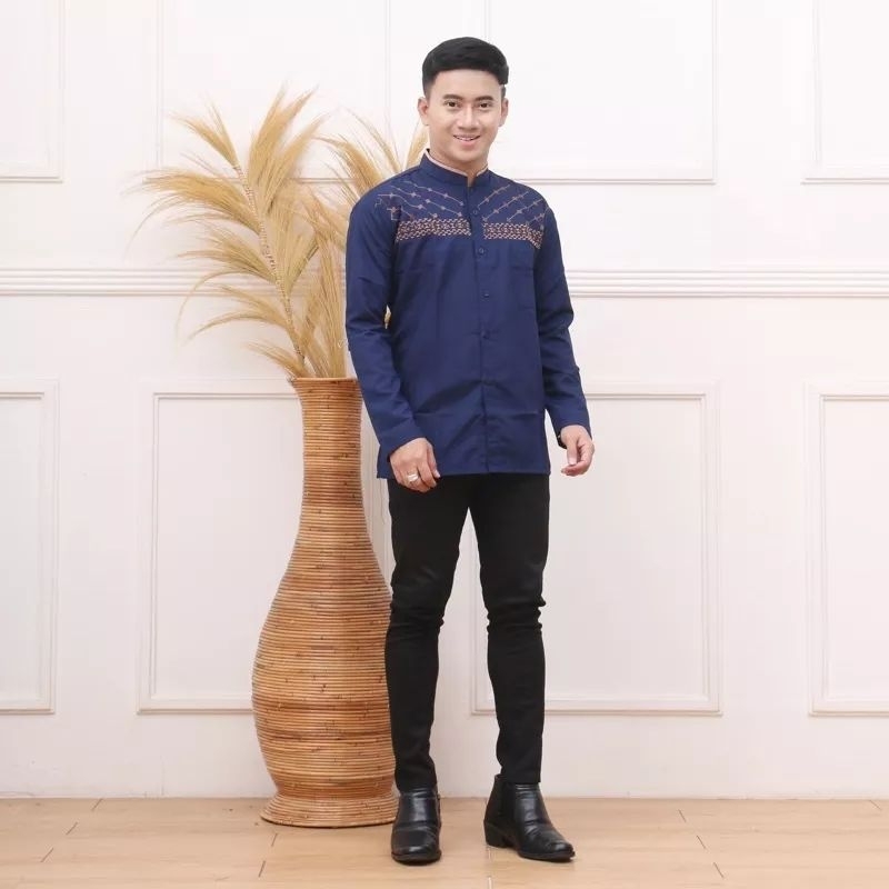 Baju Koko BARHI - Baju Koko Terbaru Lengan Panjang Motif Full Bordir 2023