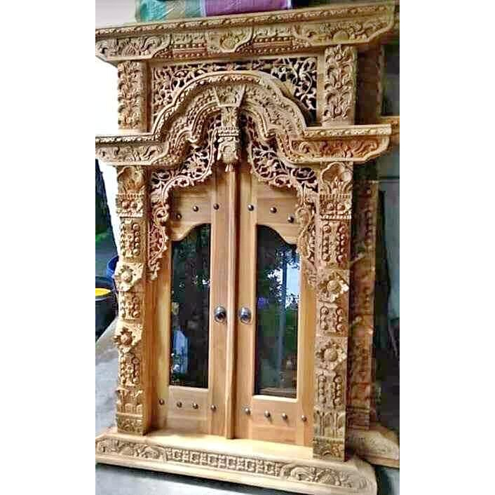 pintu jendela gebyok ukir jati jepara pake kaca riben