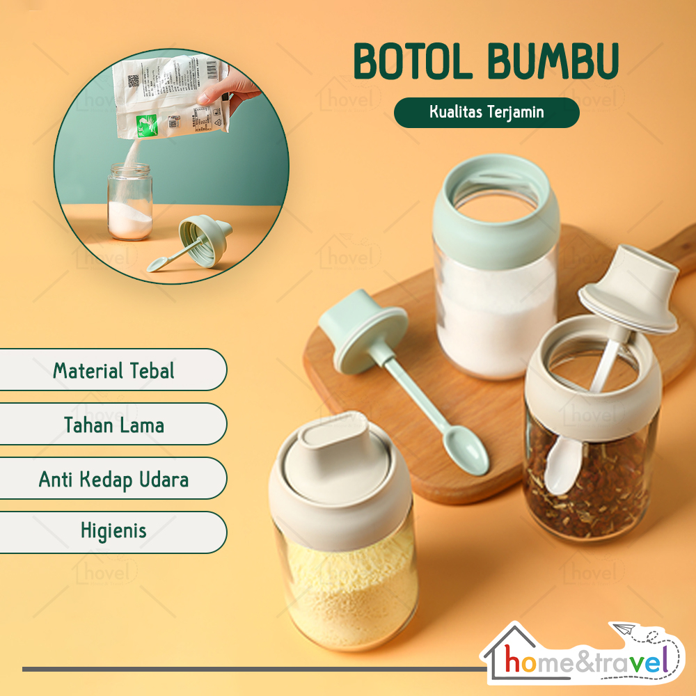 HOVELSHOP Botol Tempat Bumbu Dapur Gula Minyak Kecap Micin Toples Kaca Spice Bottle