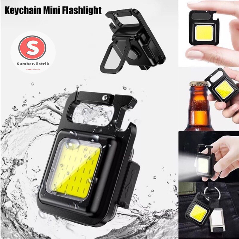 ( KEYCHAIN ) Senter Mini Lampu LED Light Gantungan Kunci Tahan air Opener Botol Besi Magnet camping Kotak Aluminum Viral / Kualitas