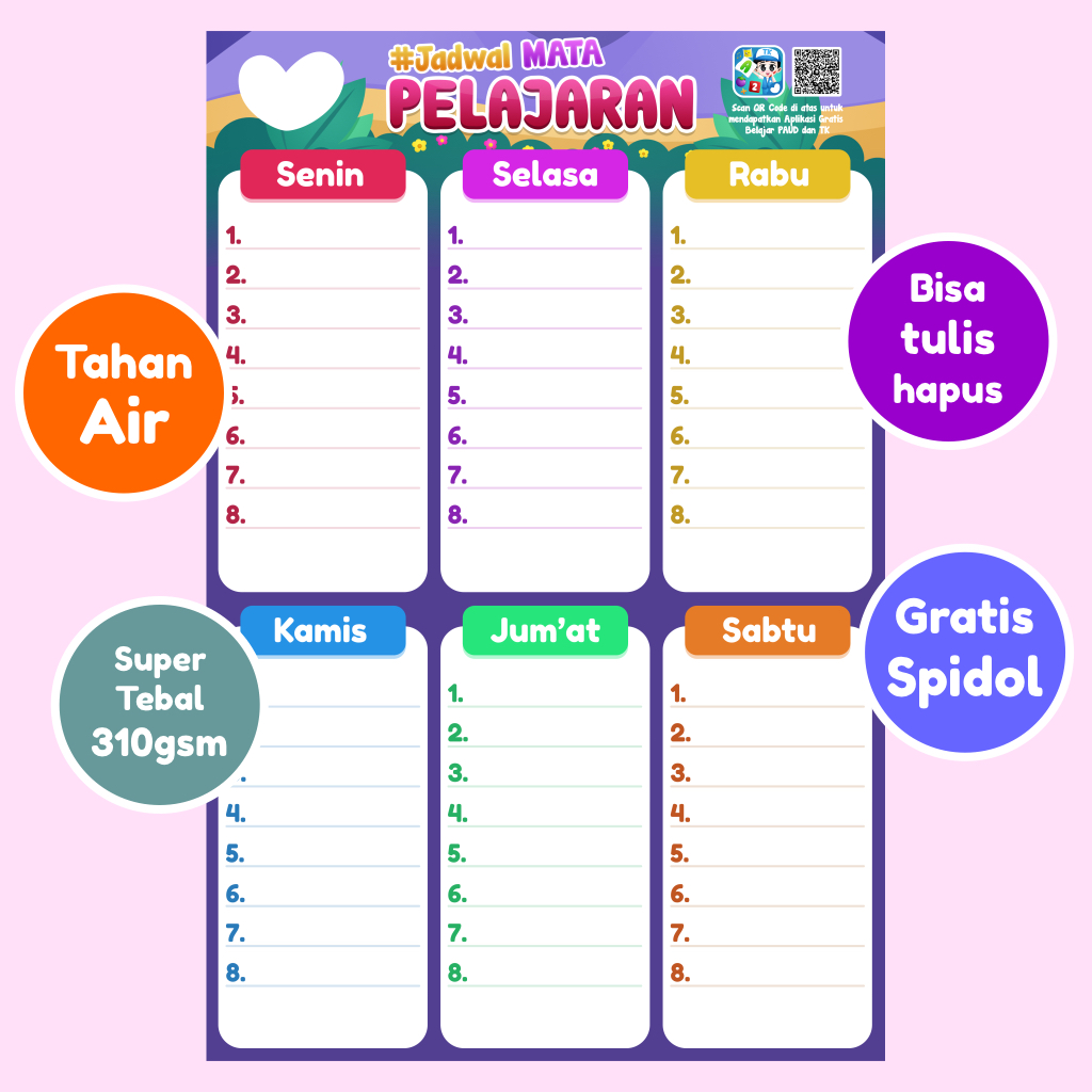 

Poster Jadwal Pelajaran , Tulis dan Hapus Bonus Spidol