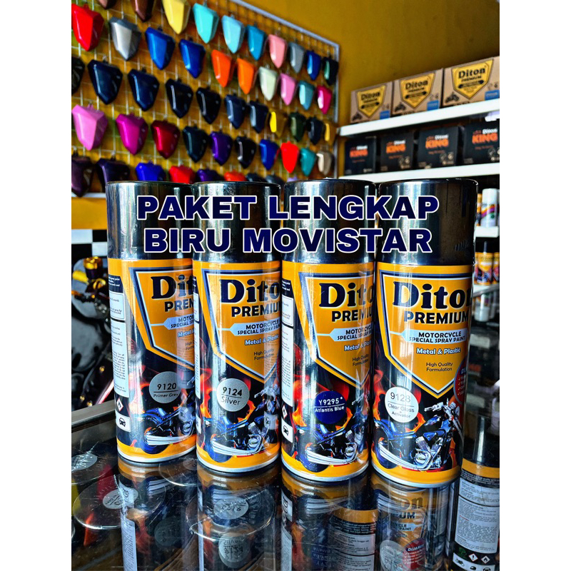 PAKET LENGKAP cat semprot warna BIRU MOVISTAR - diton premium