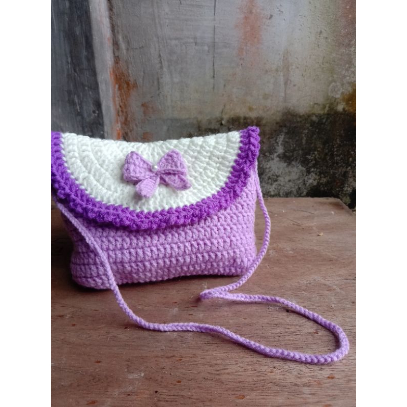 Tas selempang anak rajut | tas selempang anak lucu | tas rajut