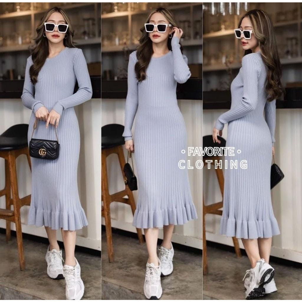 Dress Korean Style Kinara bahan Rajut HOPYLOVY