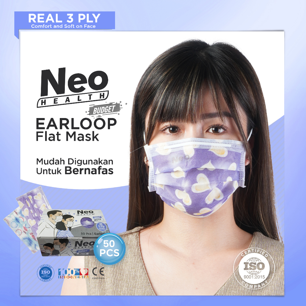 Neo Budget Mask '50S 3 ply Neo budget 3 Ply Perbox Isi 50 Pcs Termurah