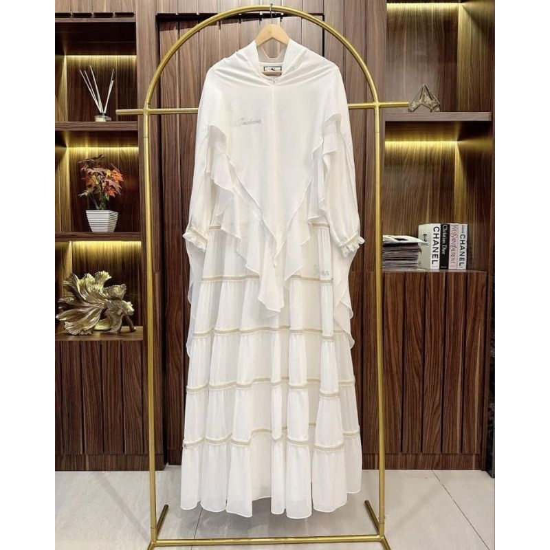 Gamis haji gamis umroh Siti Sarah Habibie limited umroh series white gamis premiulm gamis unik gamis