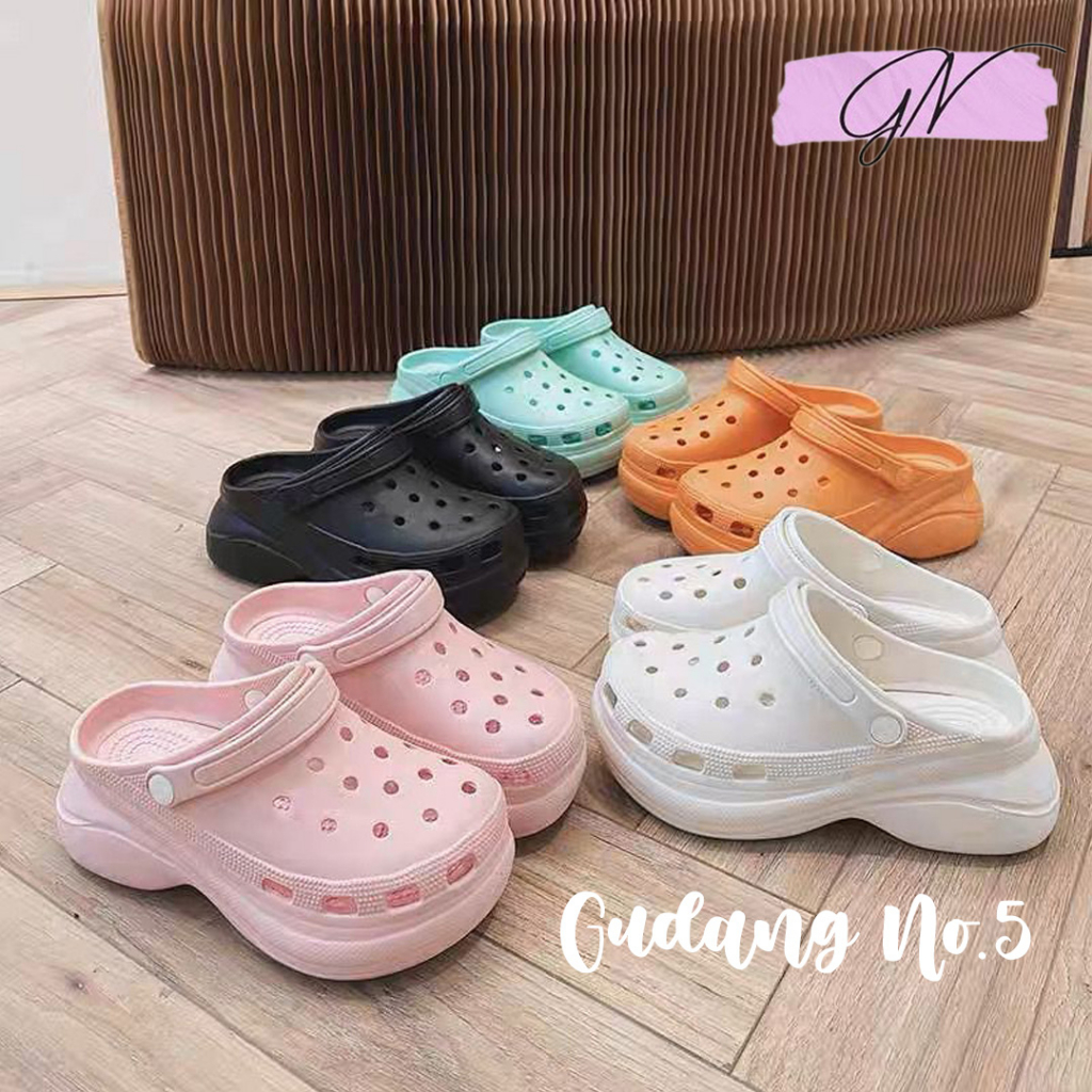 GN-8196 Sandal Crocs EVA Rubber Wanita Murah Sandal Slip On Baim Fuji Polos Import