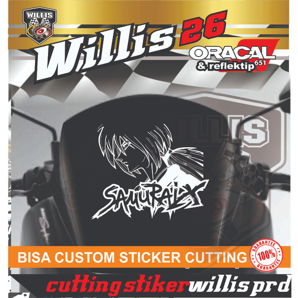 Stiker Sticker Samurai X Visor Motor Vespa Scoopy NMAX PCX 160 laptop