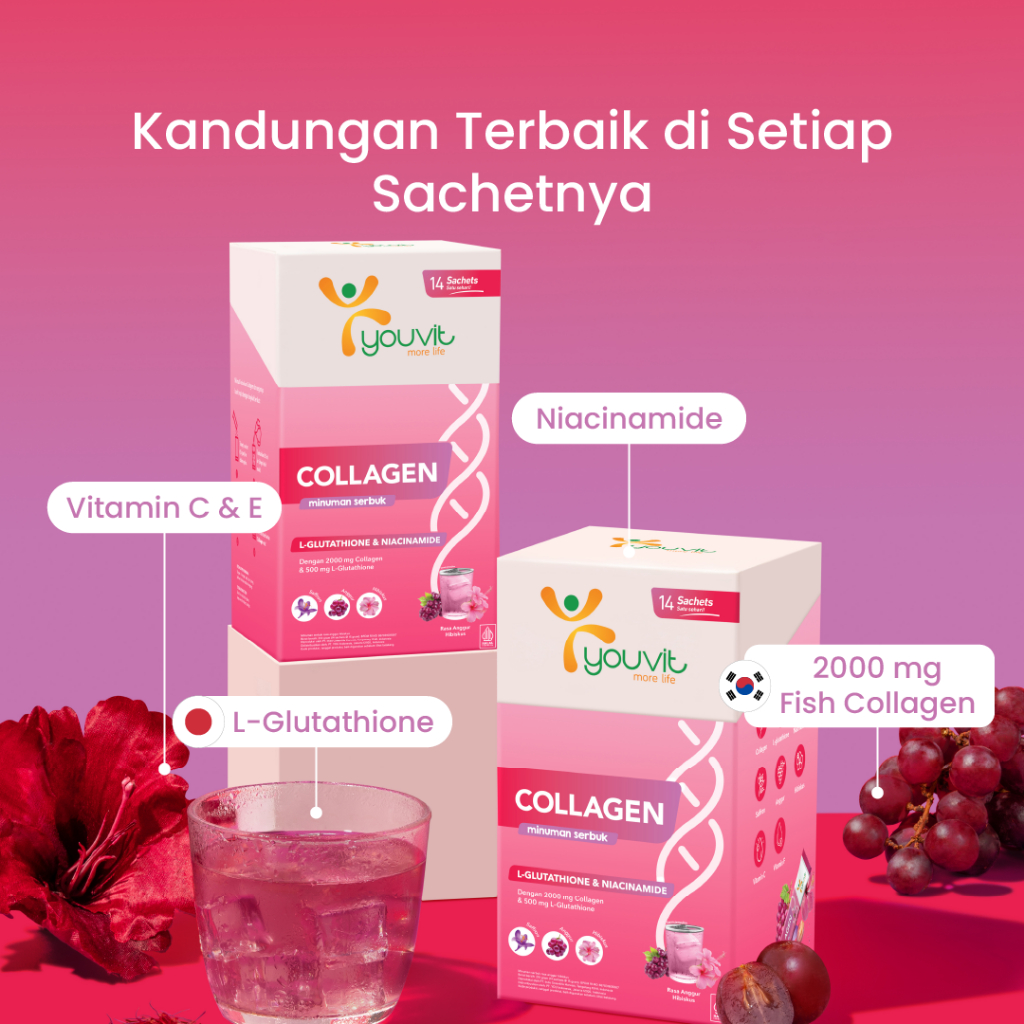 Minuman Kolagen Serbuk | Youvit Collagen Drink dengan L-Glutathione & Niacinamide untuk Anti Aging Image 5