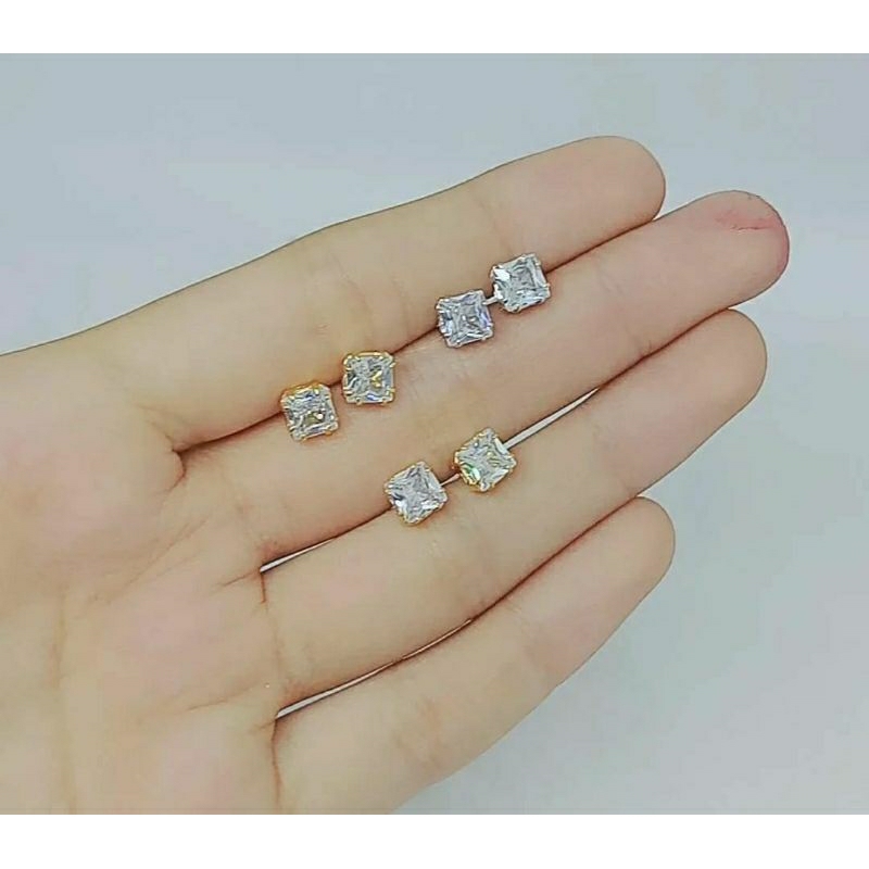 giwang solitaire mp kotak/perak asli silver 925 lapis emas/perhiasan fashion wanita terbaru