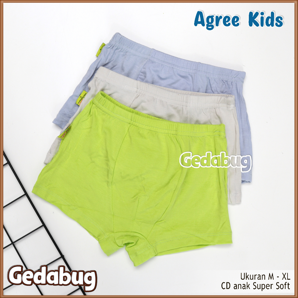 3 Pcs - CD Boxer Anak AGREE A 504 | Celana dalam anak Kain katun Super Soft Polos | Gedabug