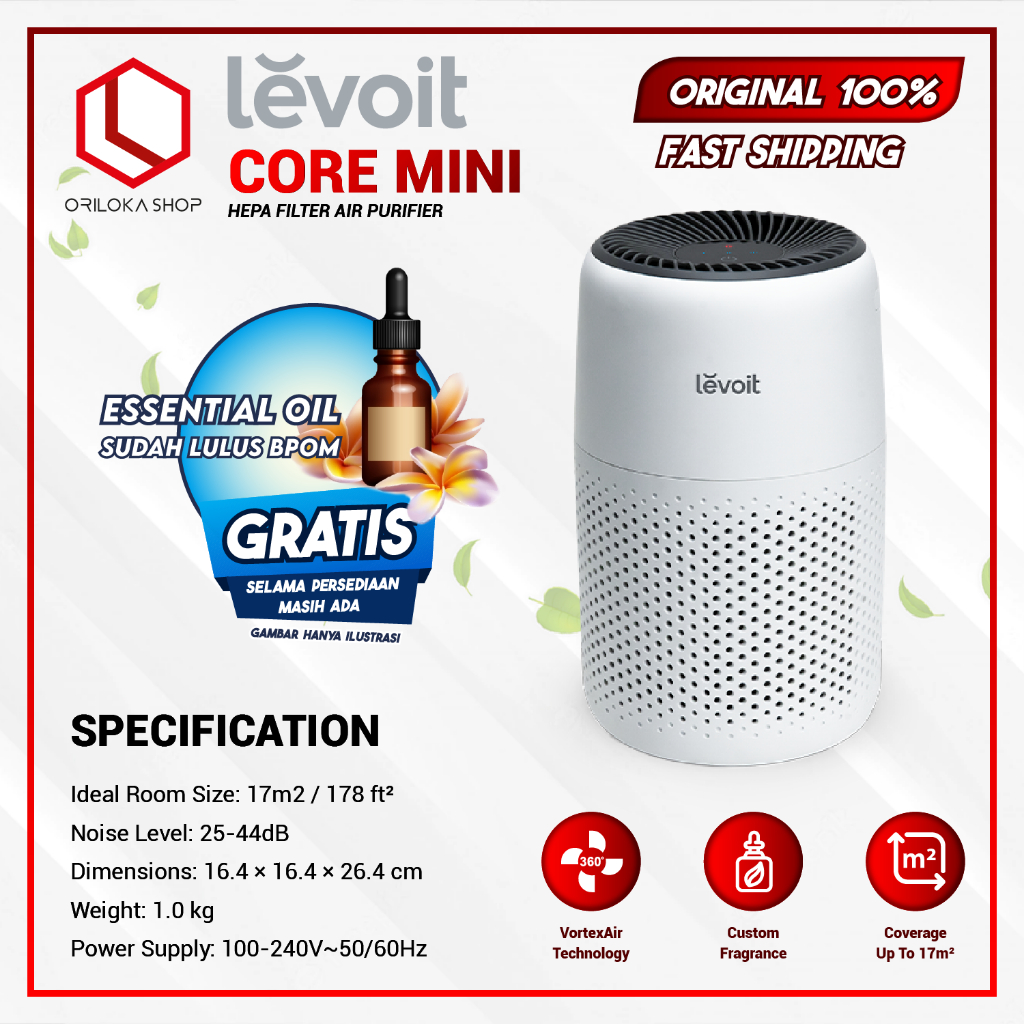 Levoit Core Mini Hepa Air Purifier with Fragrance Aroma Diffuser - Garansi Resmi