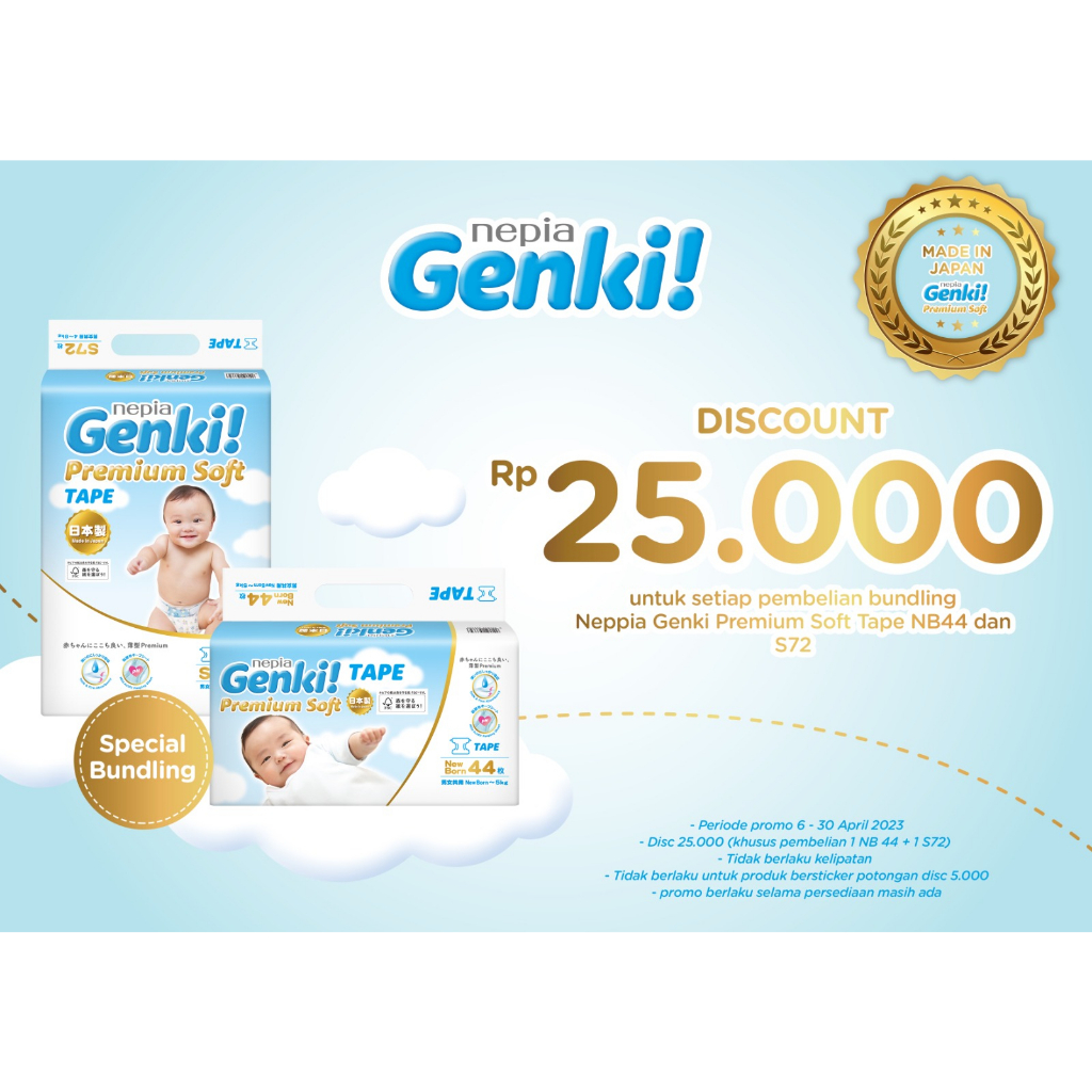 SPECIAL BUNDLING NEPIA GENKI NB44 + S72 Popok Bayi Baby Popok Genki