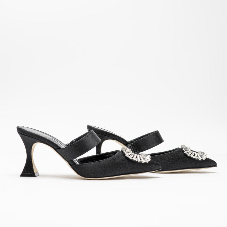 Ma no lo Blah nik Scapetamu 70 Mules Heels Crystal Embellished Black