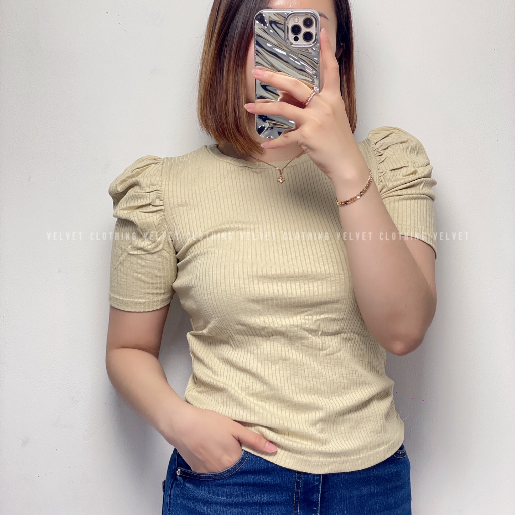 Blouse Puffy Knit / Atasan Blouse Knit Wanita / Blouse Lengan Pendek Knit Wanita 3529