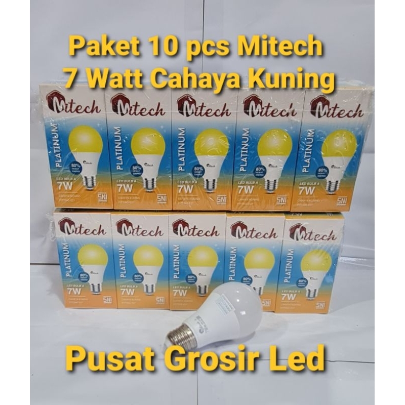 Paket Hemat 10 Pcs Lampu Led Mitech 7W 7 Watt SNI Bergaransi 1 Tahun Cahaya Putih Dan Kuning