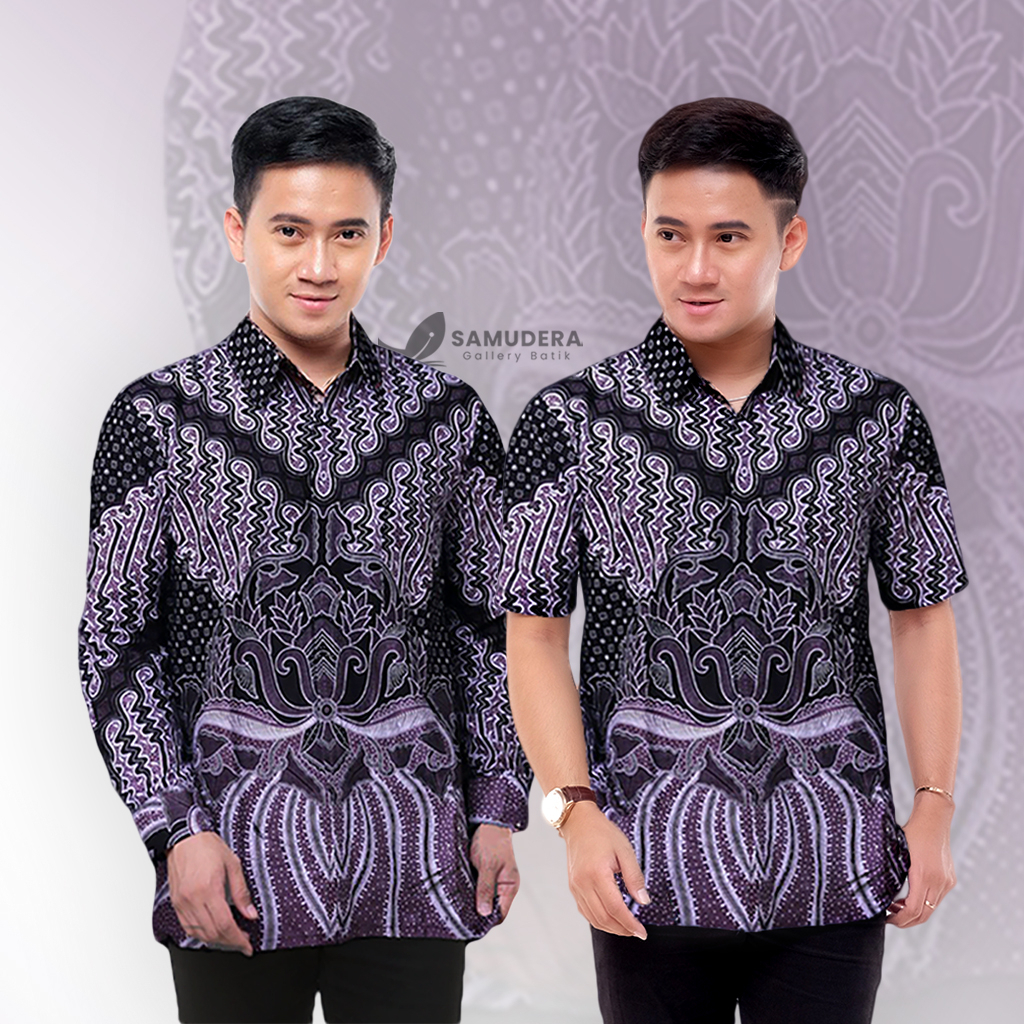 Batik Pria Lengan Panjang Pendek BATIK SAMUDERA HRB026 motif KERATONAN Kode 002 size M L XL XXL Reguler