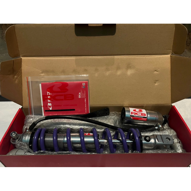 MONOSHOCK  KLX 150 TABUNG PISAH  REBORN FUNGSI MEREK RCB RACING BOY WARNA UNGU PURPLE  UKURAN 405 MM