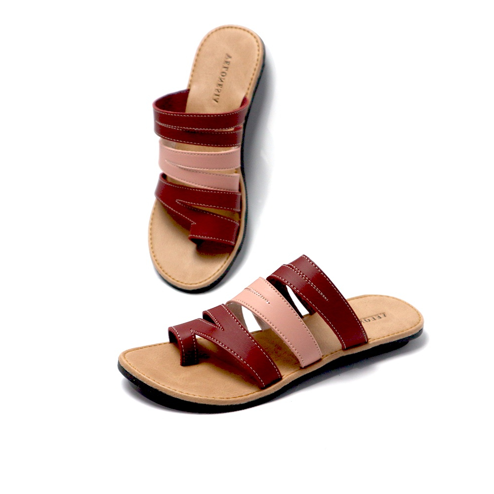 Sandal Jepit Kulit Wanita Sendal Jepit Jempol Model Kekinian Alas Karet Anti Licin Velonesia - Fanni