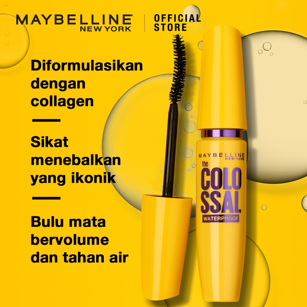 Maybelline Volum Express The Colossal Waterproof Mascara Make up - Black (Dengan Kolagen Formula)