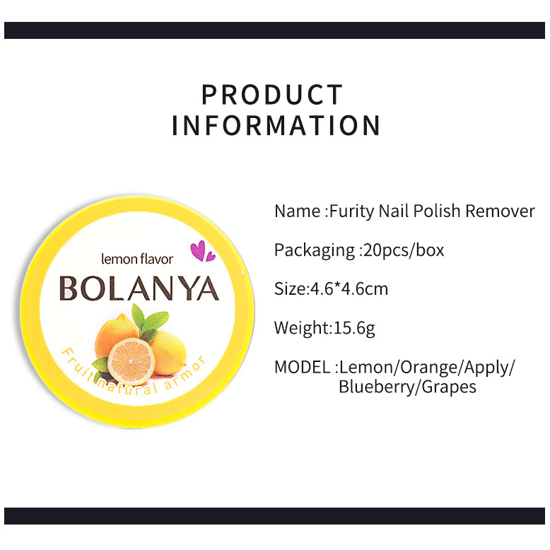 BOLANYA NAIL POLISH REMOVER Fruit Flavor Tisu basah pembersih cat kuku / kapas pembersih cat kuku 20 lmbr KU058