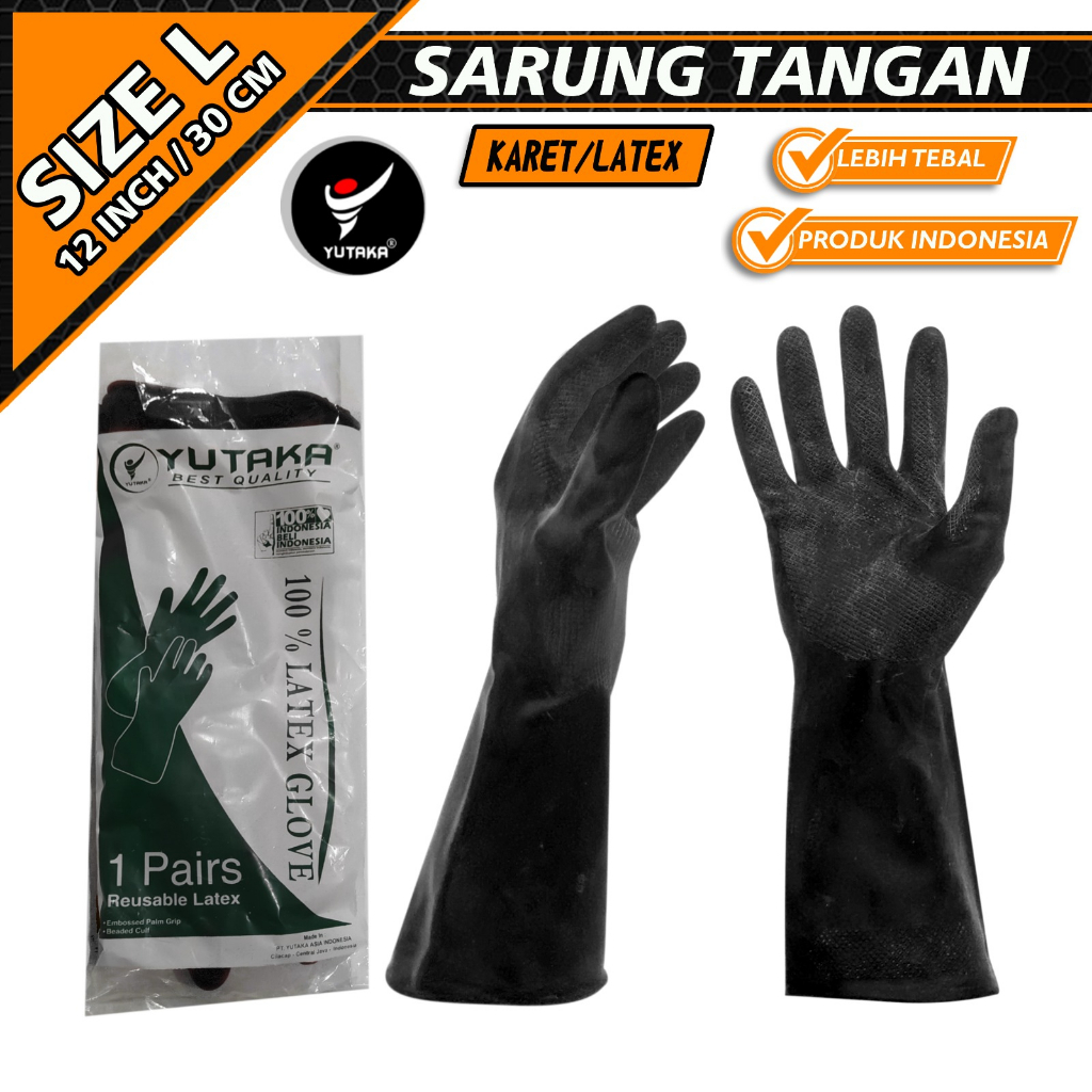 1.Sarung Tangan Karet 12 Inch YUTAKA hitam/sarung tangan cuci piring terlaris/murah Sarung Tangan Karet 12 Inch YUTAKA hitam