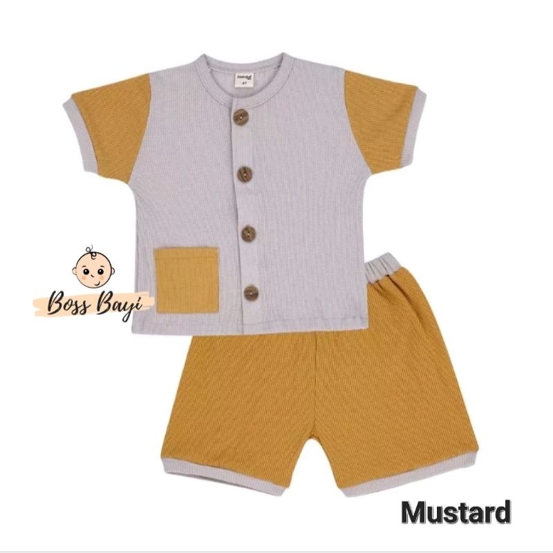 Dialogue Baby Color Mix Short Playset Waffle - DFB0211 DFB0212 (Setelan Anak Baju Lemgan Pendek + Celana Pendek)