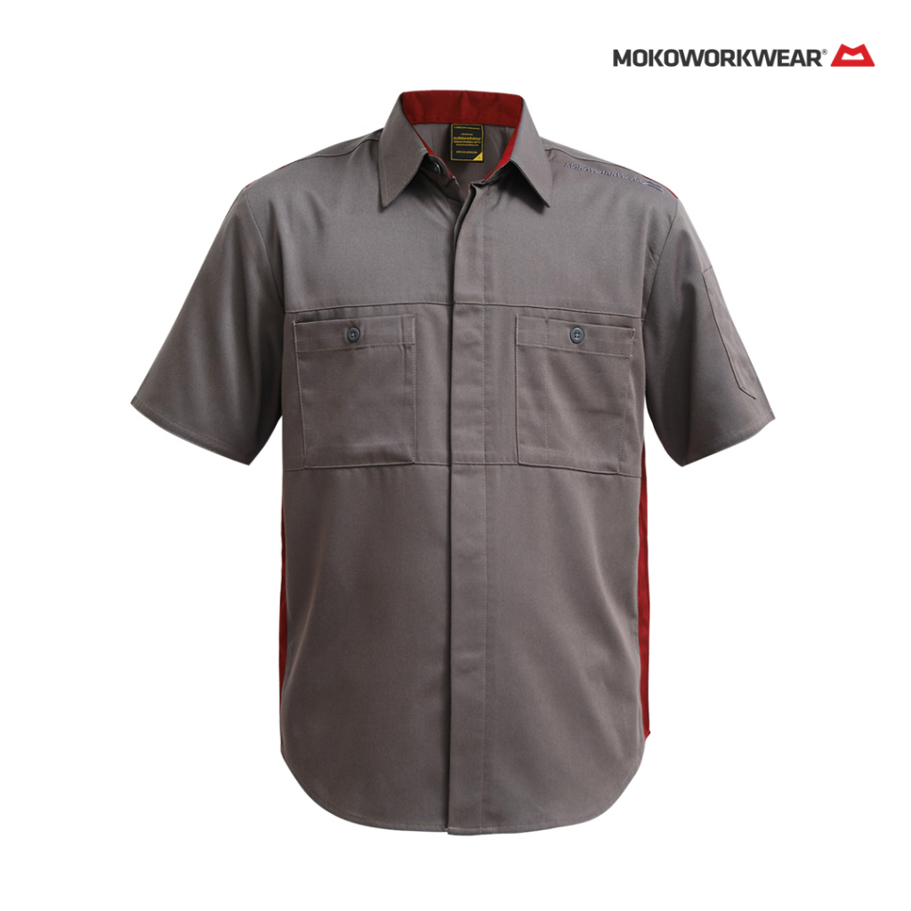 ENGINEER WORKWEAR Mechanic Workshirt Kemeja Bengkel  shirt Grey Maroon Airflow Technology Mokoworkwe